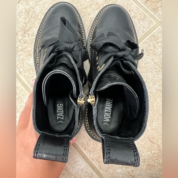 Zadig & Voltaire Laureen gold Chain Welt Smooth black Boot size 37 - Picture 3 of 9